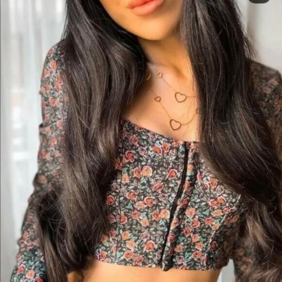 Zara Top Womens Small Corset Bustier Cropped Rose Floral Print Cottagecore Boho - Picture 5 of 16
